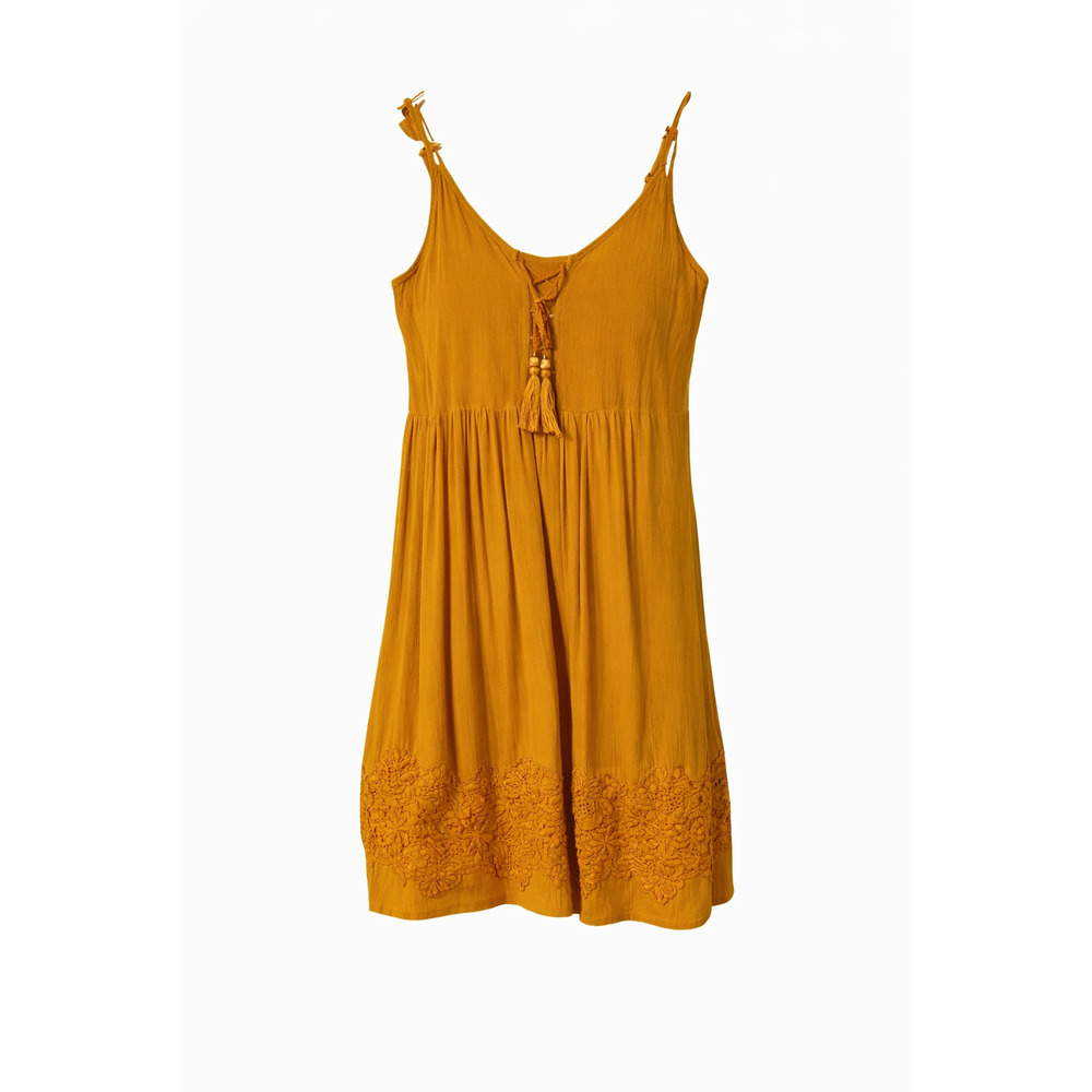 Taylor & Sage Sun Dress XS Extra Spaghetti Straps Mustard Yellow Crinkle Fabric